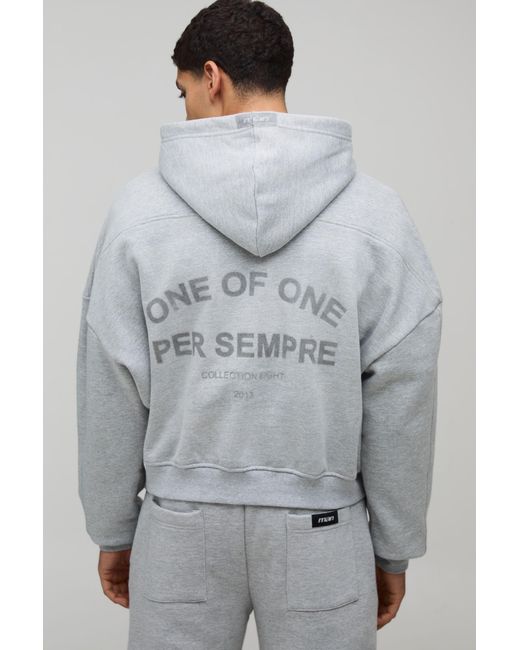 BoohooMAN Gray Shrunken Fit Per Sempre Heavyweight Drop Shoulder Zip Through Hoodie for men