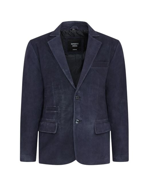 Infinity Leather Blue Italian Suede Blazer Jacket for men