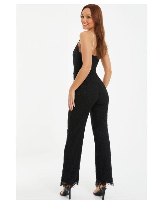 Quiz Lace Palazzo Jumpsuit Material Polyester in Black Lyst UK