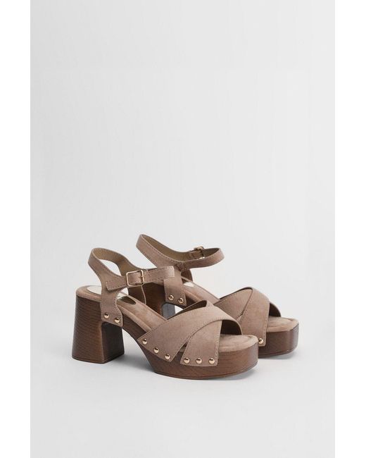 Oasis Natural Maddy Faux Suede High Heel Chunky Platform Sandals
