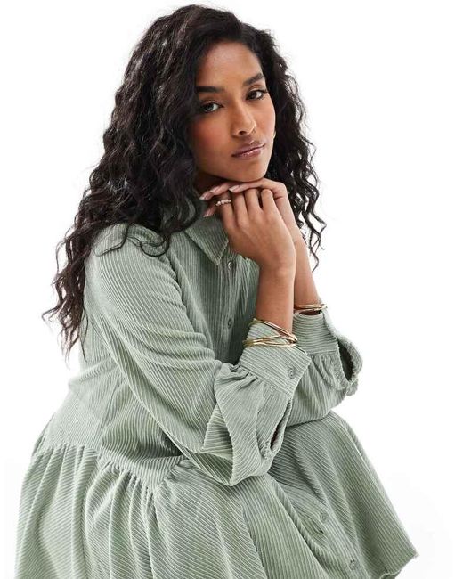 ASOS Green Cord Smock Mini Dress With Peplum Hem