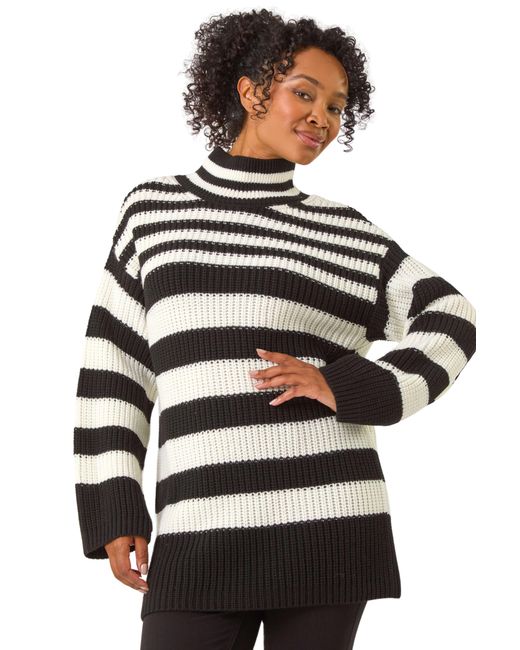 Roman Gray Petite Stripe High Neck Jumper