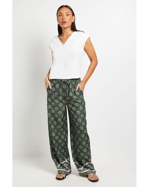 PRINCIPLES Green Printed Lightweight Crepe Wide Leg Trouser