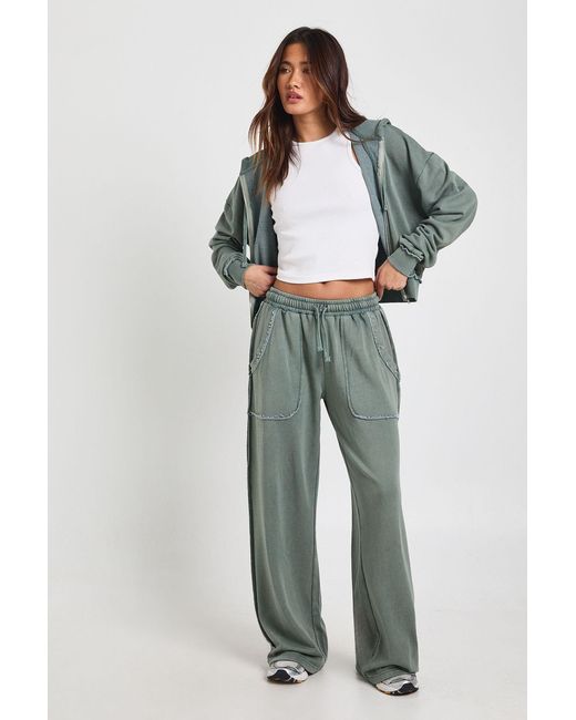 Boohoo Green Washed Loopback Distressed Straight Leg Jogger