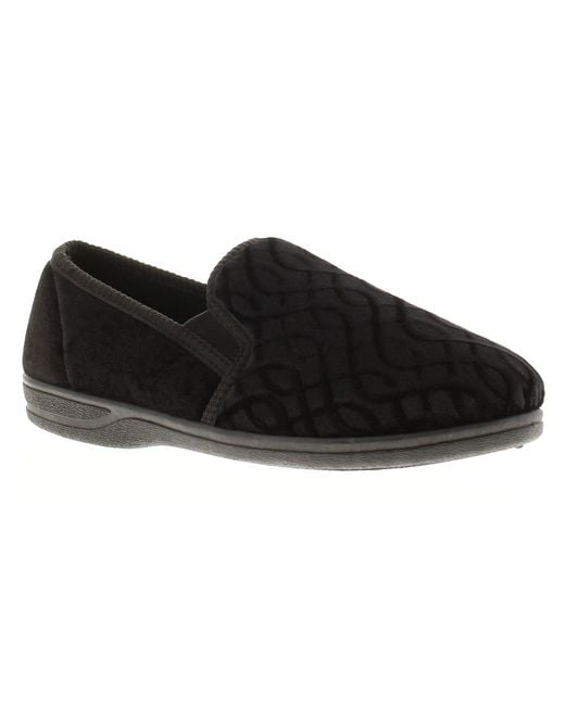Wynsors Black Moccasin Full Slippers Twin Gusset Leo Textile for men