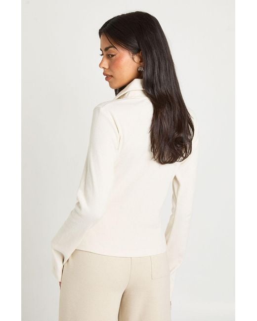 Boohoo White Ribbed Open Collar Detail Top