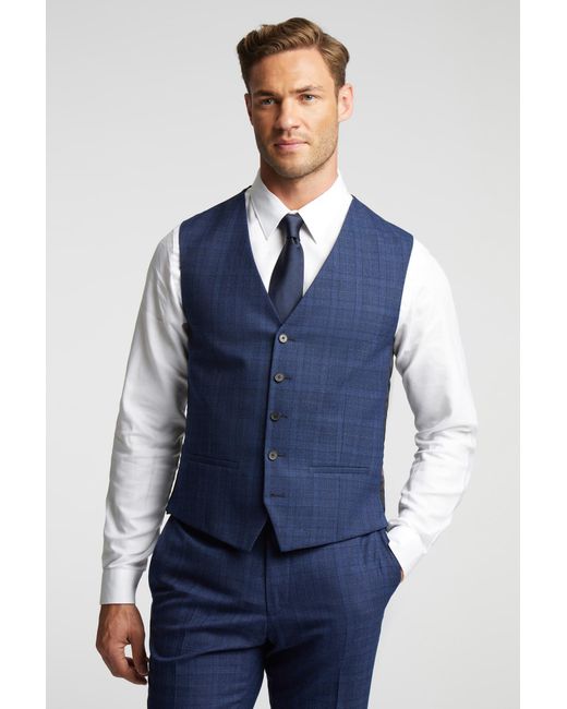 Ted Baker Blue Slim Fit Soft Check Waistcoat for men