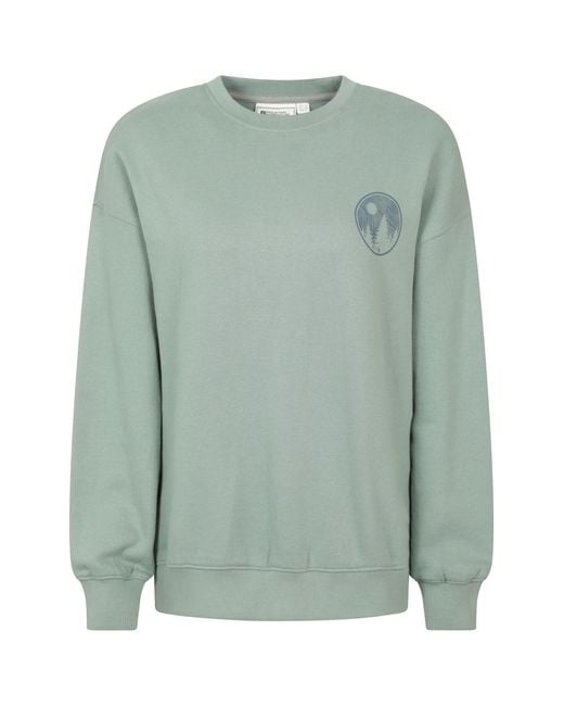 Mountain Warehouse Green Printed Sweatshirt Casual Relaxed Fit Comfortable Crew Neck Pullover Top Cotton