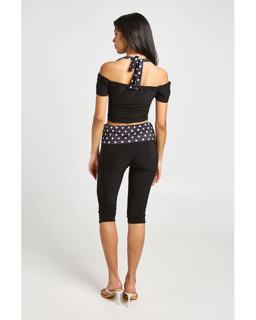 Boohoo Blue Polka Dot Waistband Slinky Capri