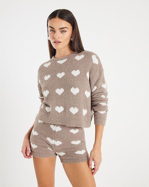 River Island White Jumper & Shorts Set 2 Piece Fluffy Heart