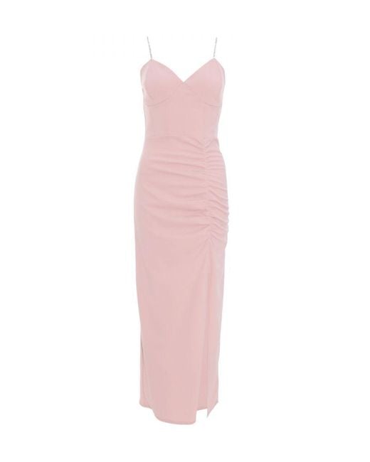 Quiz Pink Light Diamante Ruched Maxi Dress