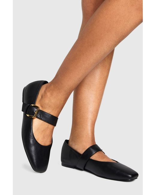 Boohoo Black Wide Fit Mary Jane Ballet Flats