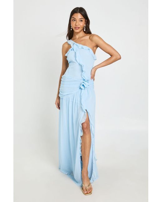 Boohoo Blue Ruffle Detail Maxi Dress