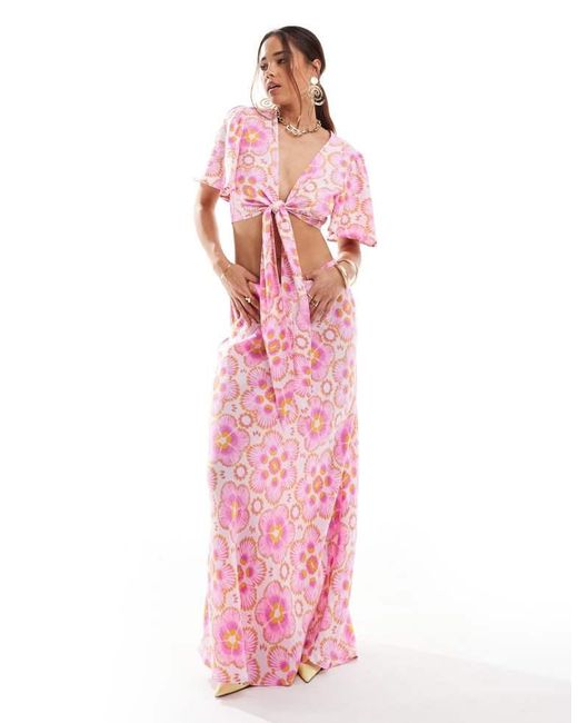 Y.A.S Pink Cropped Tie Front Top Co-Ord