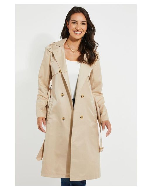 Threadbare Natural 'patch' Longline Trench Coat