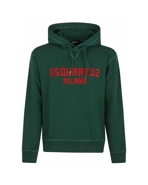 DSquared² Green Milano Logo Cool Fit Hoodie Cotton for men