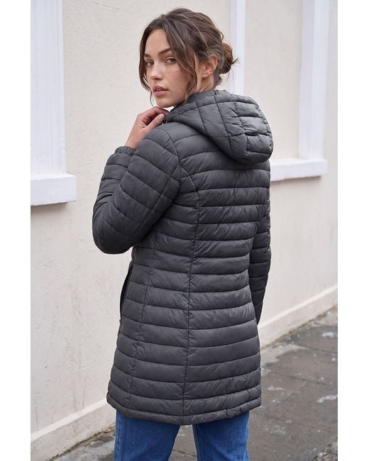 Roman Gray Petite Metallic Finish Quilted Puffer Coat