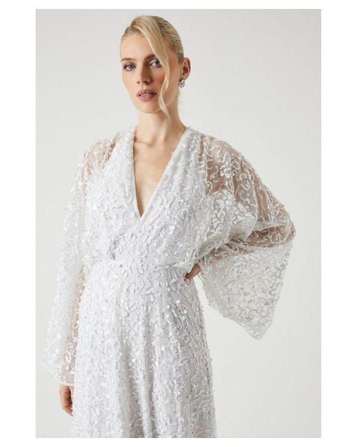 Coast All Over Sequin Embellished Kimono Wedding Dress in White