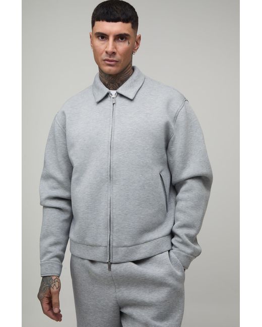 BoohooMAN Gray Tall Oversized Boxy Scuba Marl Harrington Jacket for men