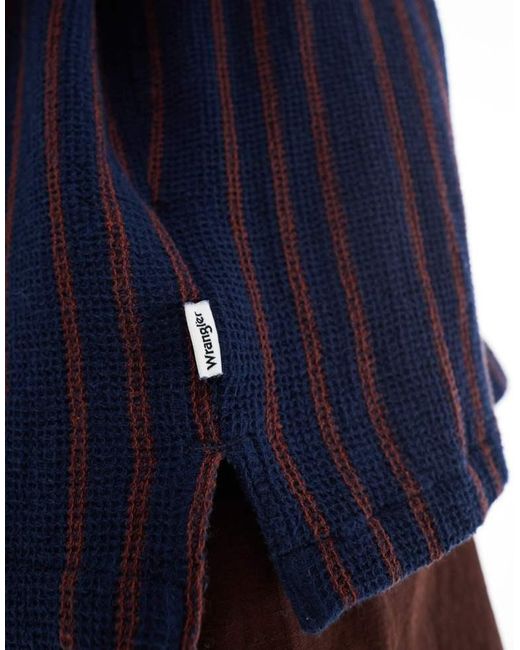 Wrangler Blue Resort Short Sleeve Relaxed Woven Stripe Cotton Dobby Shirt for men