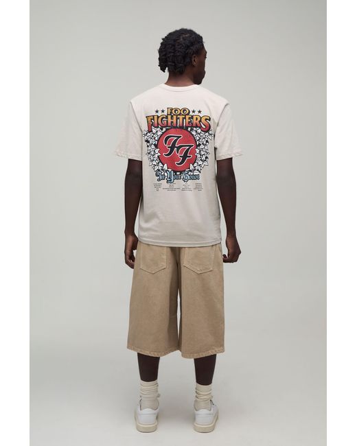 BoohooMAN Gray Regular Foo Fighters Floral License Print T-Shirt for men