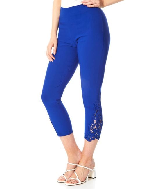 Roman Blue Lace Cropped Stretch Trouser Capri Summer Leggings 3/4 Pedal Pushers