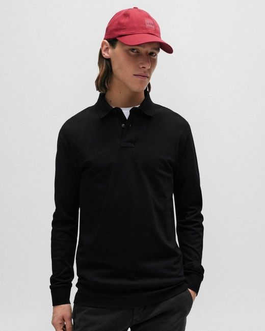 Boss Black Passerby Long Sleeve Stretch-Cotton Polo Shirt With Logo Patch Nos for men