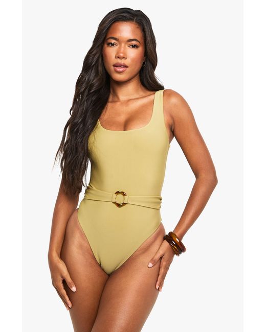 Boohoo Green Resin Hardwear Square Neck Bathing Suit