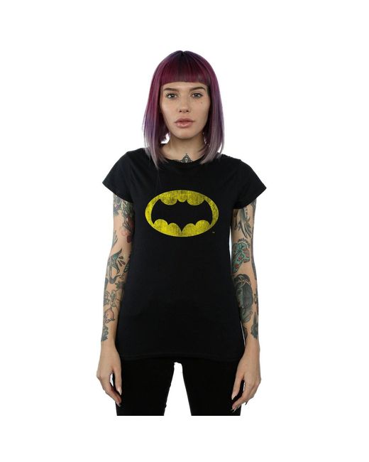 Dc Comics Black Ladies Batman Tv Series Distressed Logo Cotton T-Shirt