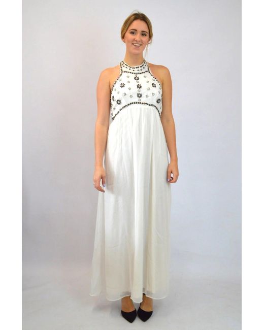 Jane Norman White Diamonte Halterneck Maxi Dress