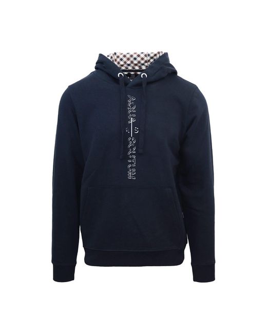 Aquascutum Blue Lacoste Lettering Hooded Neck Long Sleeve Sweatshirt for men