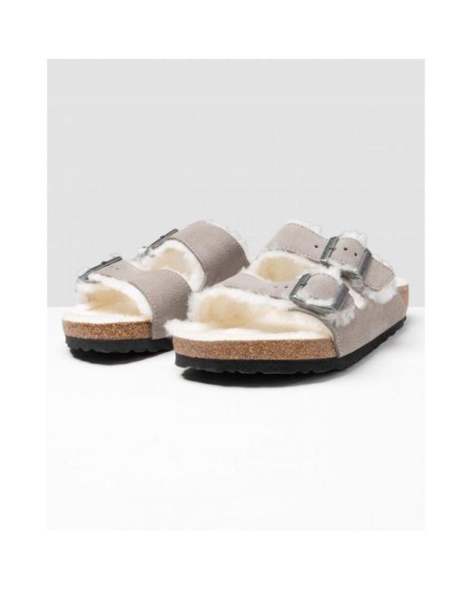 Birkenstock White Arizona Fur Vl Sandals Suede