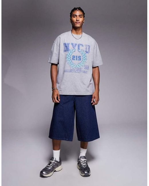 ASOS Blue Oversized T-Shirt With Varsity Graphic for men
