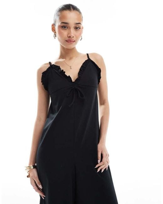 ASOS Black Cami Ruffle Wide Leg Jumpsuit