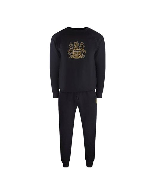 Aquascutum Black Iconic Crest Crewneck Track Set Cotton for men