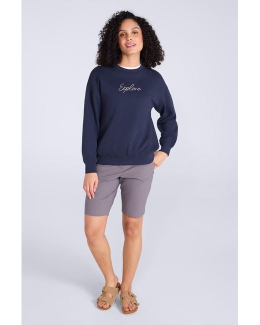 Mountain Warehouse Blue Printed Sweatshirt Casual Relaxed Fit Comfortable Crew Neck Pullover Top Cotton