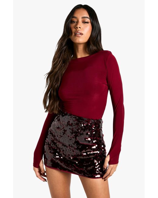 Boohoo Red Premium Sequin Mini Skirt