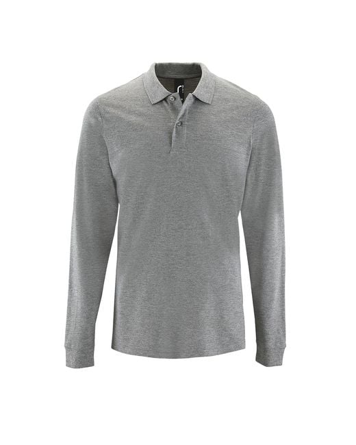 Sol's Gray Perfect Long Sleeve Pique Polo Shirt Marl) Cotton for men