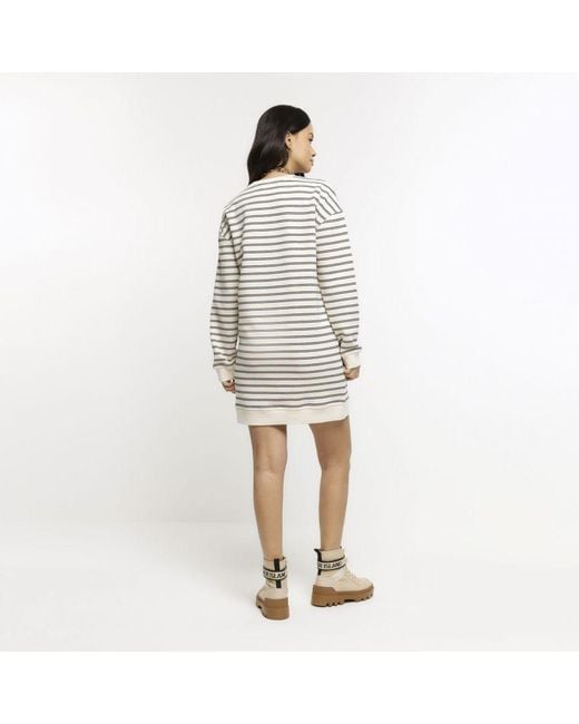 River Island White Mini Shirt Dress Stripe Sweatshirt Cotton