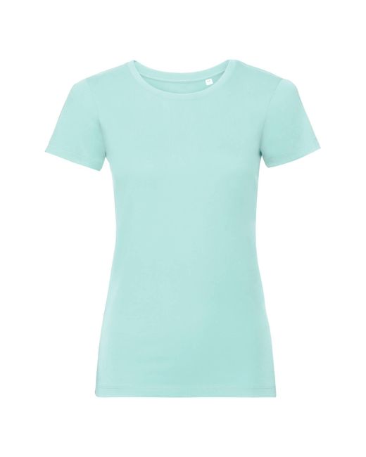 Russell Blue Ladies Organic Short-Sleeved T-Shirt (Aqua) Cotton