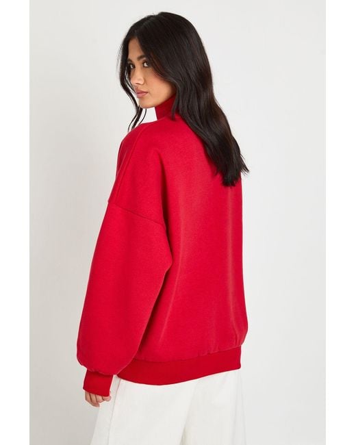 Boohoo Red Ath Studios Printed Half Zip Sweatshirt