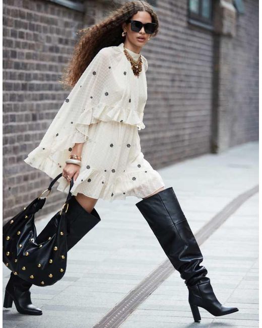 ASOS Gray Kiki Premium Heeled Leather Over The Knee Boots