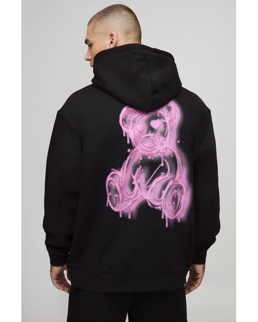 BoohooMAN Black Oversized Spray On Teddy Printed Hoodie for men
