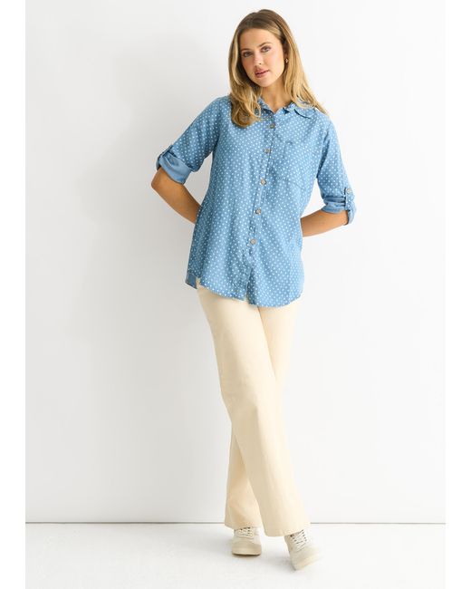 Gini London Blue Denim Look Spot Print Shirt