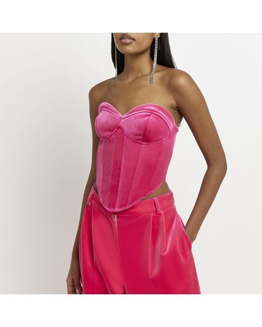 River Island Pink Corset Top Velvet