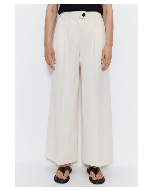 Warehouse White Tailored Double Pleat Wide Leg Trouser