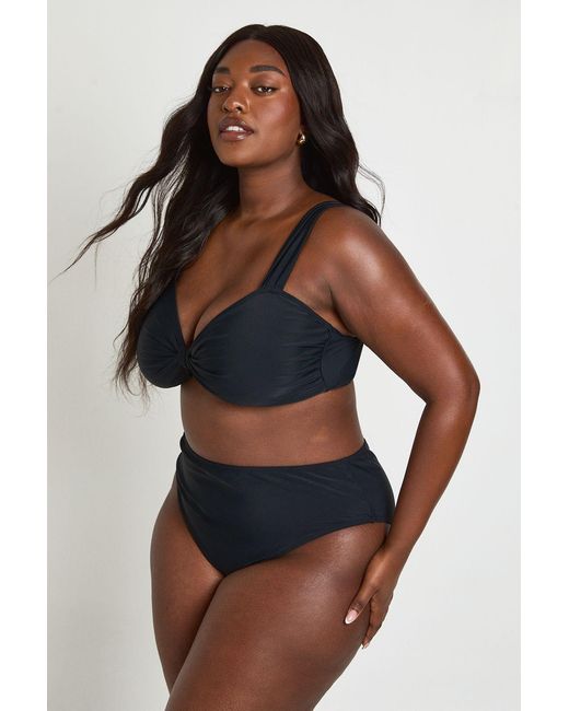 Boohoo Blue Plus Knot Front Top & High Waist Bottom Bikini Set