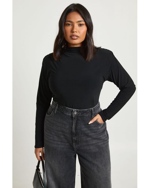Boohoo Black Plus Shoulder Pad Long Sleeve Top