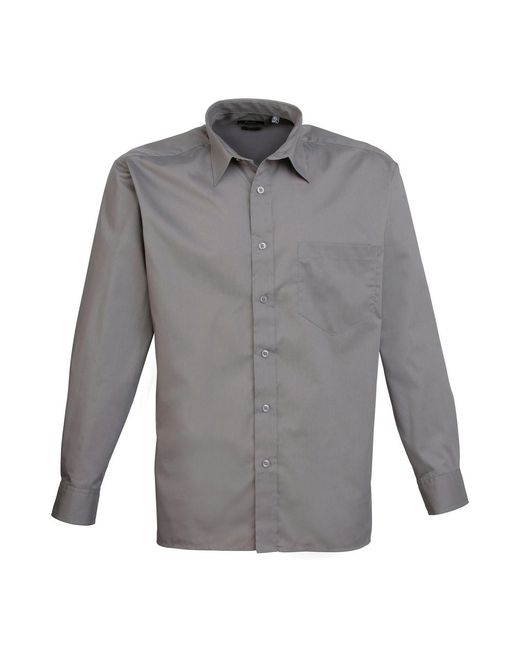 PREMIER Gray Poplin Long-Sleeved Shirt (Dark) for men