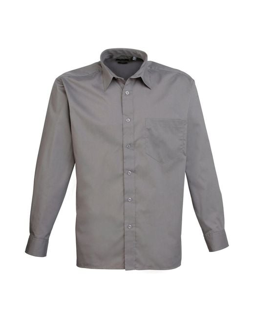 PREMIER Gray Poplin Long-Sleeved Shirt (Dark) for men